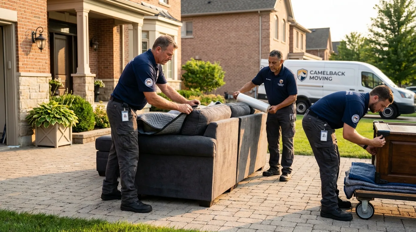 Large estate moving crew wrapping furniture in Ivanhoe, CA